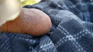 NICE COCK FUCKS FLESHLIGHT PUSSY OUTSIDE IN COLD AIR, FEELS GREAT! 