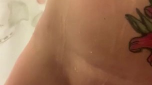 Dildo in the shower after cleaning house.