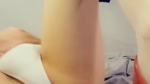 Blonde Sissy Trap Jerks Huge Cock With Buttplug in Lingerie!