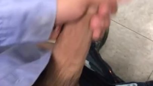 Taking care of morning wood I had at work 