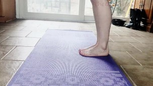 Morning ballet Feet stretches with red painted toes - TheGoddessOfLust