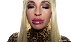 Blonde Bimbo Slut Plays With BIG Fake Swollen DSL Lips
