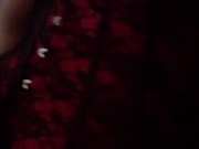 Dildo play in hot red corset