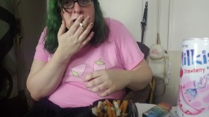 Lipstick Smoking Fetish & Sucking My Own Nipples
