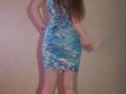 Amateur Strip to nude ♡tight dress & high-heels 