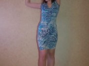 Amateur Strip to nude ♡tight dress & high-heels  3/16