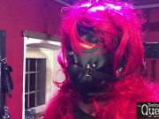 Queen Dominatrix Frida tortures Gagged Tranny in Chastity Cage and Bondage 7/16
