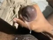 Black twink jacks off and cums before bed