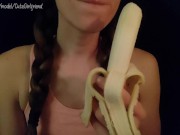 Girl gives banana blowjob ASMR sucking and moaning 10/16