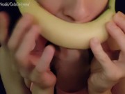 Girl gives banana blowjob ASMR sucking and moaning 2/16