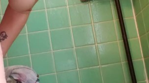Pounding my ass with my dildo in the shower