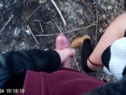 Quick cumshot while she piss and smokes outdoors after days of abstinence 14/16