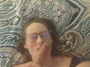 Hottie in glasses licks balls and gets cum on her face POV 4/16