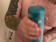 Bearded stud takes shower