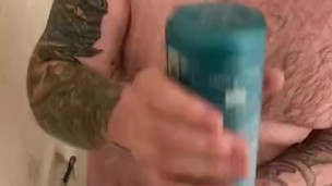 Bearded stud takes shower