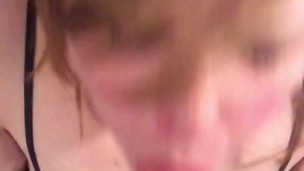 Slut sucks fake cock and gets facial 