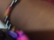 Pinky gets deep in ebony pussy