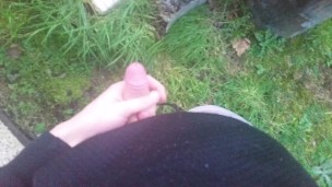  Skinny twig has a quick masturbation in the backgarden