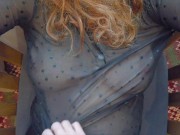 Cum on Big Natural Tits & Long Red Hair | Mesh Bodysuit Ginger Teen Amateur 16/16