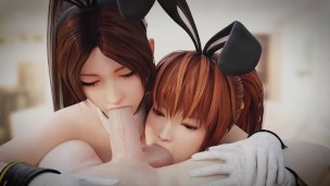 Mai and Kasumi Shared Blowjob Dead or Alive