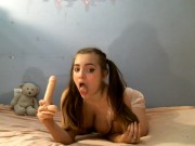 Panties in Mouth Pigtails Girl Plays With Dildo 5/16