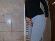 trying yoga-pants, she wants her big cameltoe to be seen through her pants  10/16