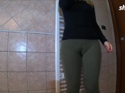 trying yoga-pants, she wants her big cameltoe to be seen through her pants  13/16