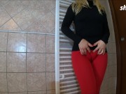 trying yoga-pants, she wants her big cameltoe to be seen through her pants  4/16