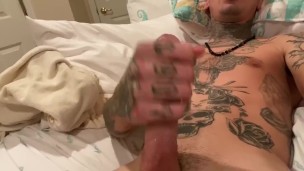 Hot tattooed guy moaning and came on himself