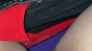 Little sluts plays with herself in the play park 