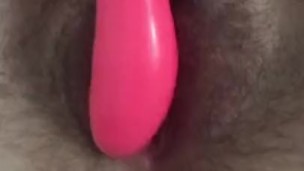 sexy hairy plays with rabbit and cums 