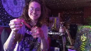 Hairy Hippie Looner Girl With Dreadlocks Inflates Red Balloon