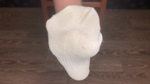 Student girl after gym show dirty white socks and stinky foot fetish bdsm