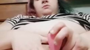 Colored hair bbw takes toy to her fat pussy 