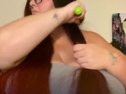 Brushing my long hair, then shows huge boobs with hair at the end