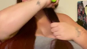 Brushing my long hair, then shows huge boobs with hair at the end
