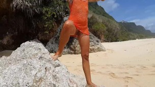 Panties OFF & Butt Plug IN on Public Tropical Beach # Enjoy the VIEWS :)