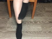student girl after study show black socks and nylon foot fetish