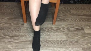 student girl after study show black socks and nylon foot fetish