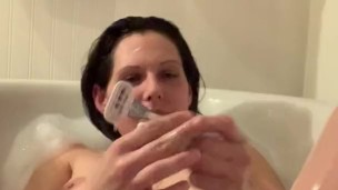 Shaving my legs and pussy in the bath, bubbles big fake tits and tattoos