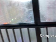 Brunette teen caught on the balcony public masturbation