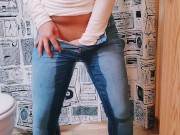 Desperate Jeans Wetting and a Little Pussy Play