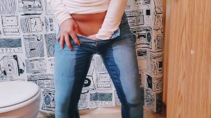 Desperate Jeans Wetting and a Little Pussy Play