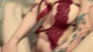 Curvy hot wife in lingerie pegging her partner with a strap on dildo 