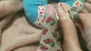 Millie's sweet feet in cherry socks ♡