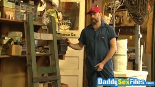 Daddy stroking his penis and cumming all around strongly