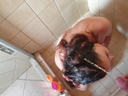 Dirty washing her hair with piss