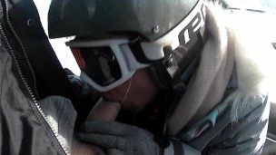 Italian girl films us while she sucks me in a ski lift surpise cumshot