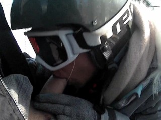 Italian girl films us while she sucks me in a ski lift surpise cumshot