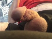 Jacking off cockrings precum drips and tug job cumshot  